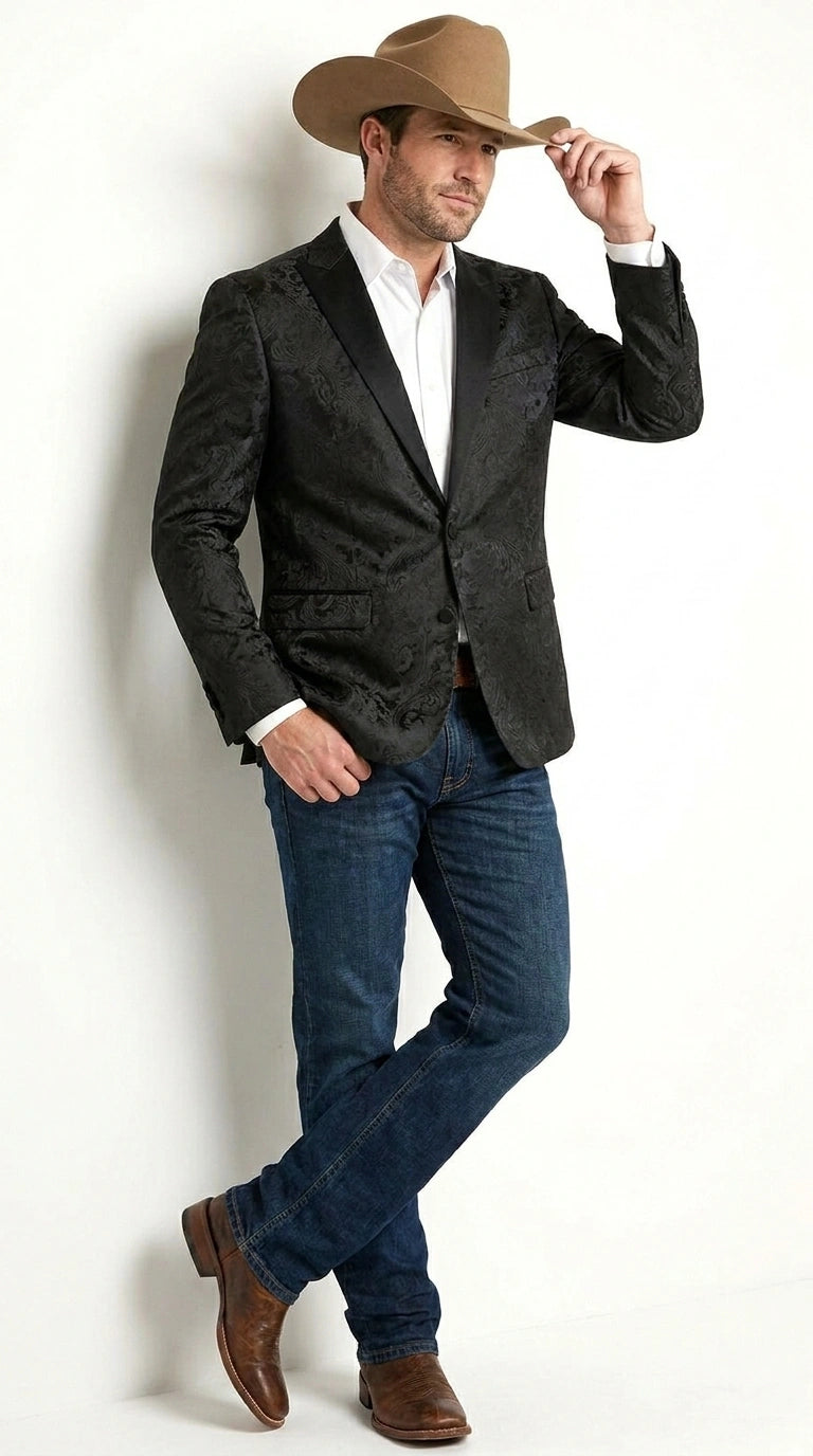 Men’s Black Paisley Western Cowboy Blazer – Classic Western Style Formal Jacket, Elegant Country Blazer Coat - saco para vaquero