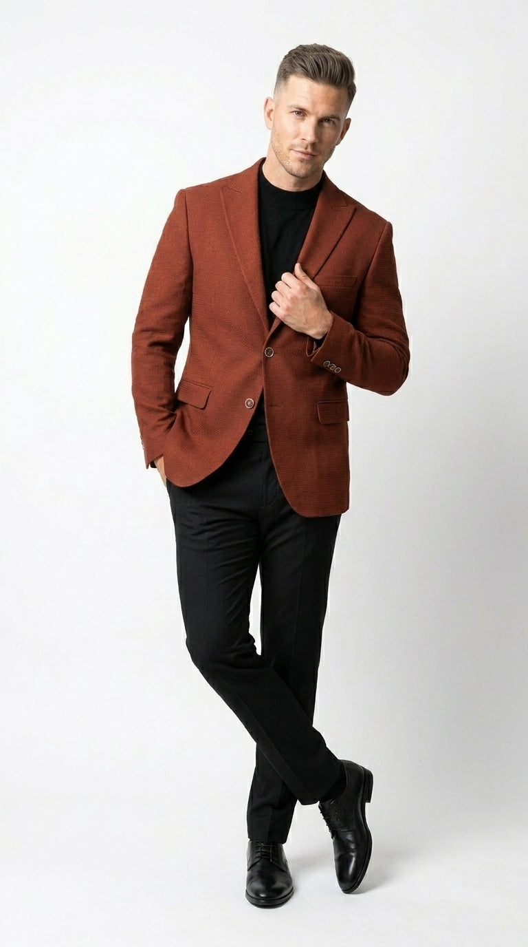 Men’s Rustic Brown Textured Blazer with Notched Lapel, Formal Dress Jacket for Weddings, Parties, Business Look