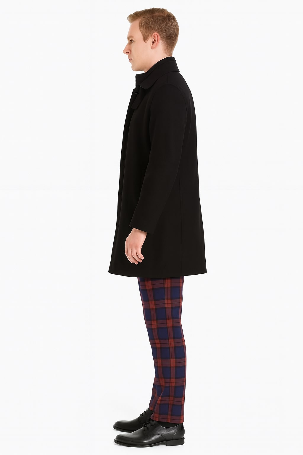 Mens Black Wool Overcoat – Classic Single-Breasted Winter Coat for Business and Formal Wear