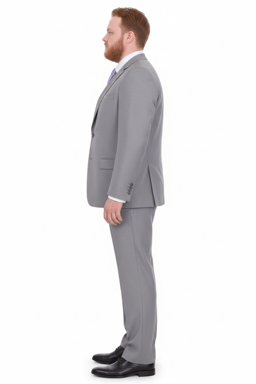 Mix And Match Suits Men's Portly Fit Two Button Fully Lined Solid Gray Super 140'S Suit Executive Fit Suit - Mens Portly Suit