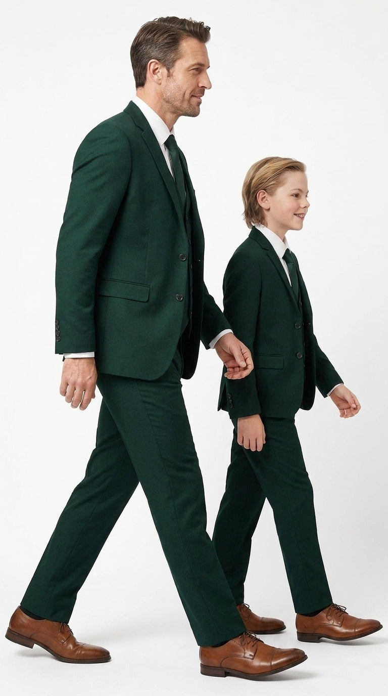 Dad & Son Matching Dark Green 3-Piece Suits ā Father and Son Wedding Formal Suits