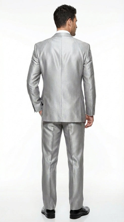 Men’s Silver Grey Sharkskin Suit – 3 Button Classic Fit Shiny Formal Suit for Wedding, Business and Party Wear