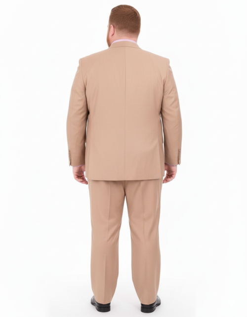 Men's Portly Executive Fit Solid Tan Light Brown Two Button 2 Piece Suit Executive Fit Suit - Mens Portly Suit