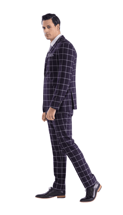 Mens Vested Gangster Plaid Pattern 1920's Suit in Burgundy