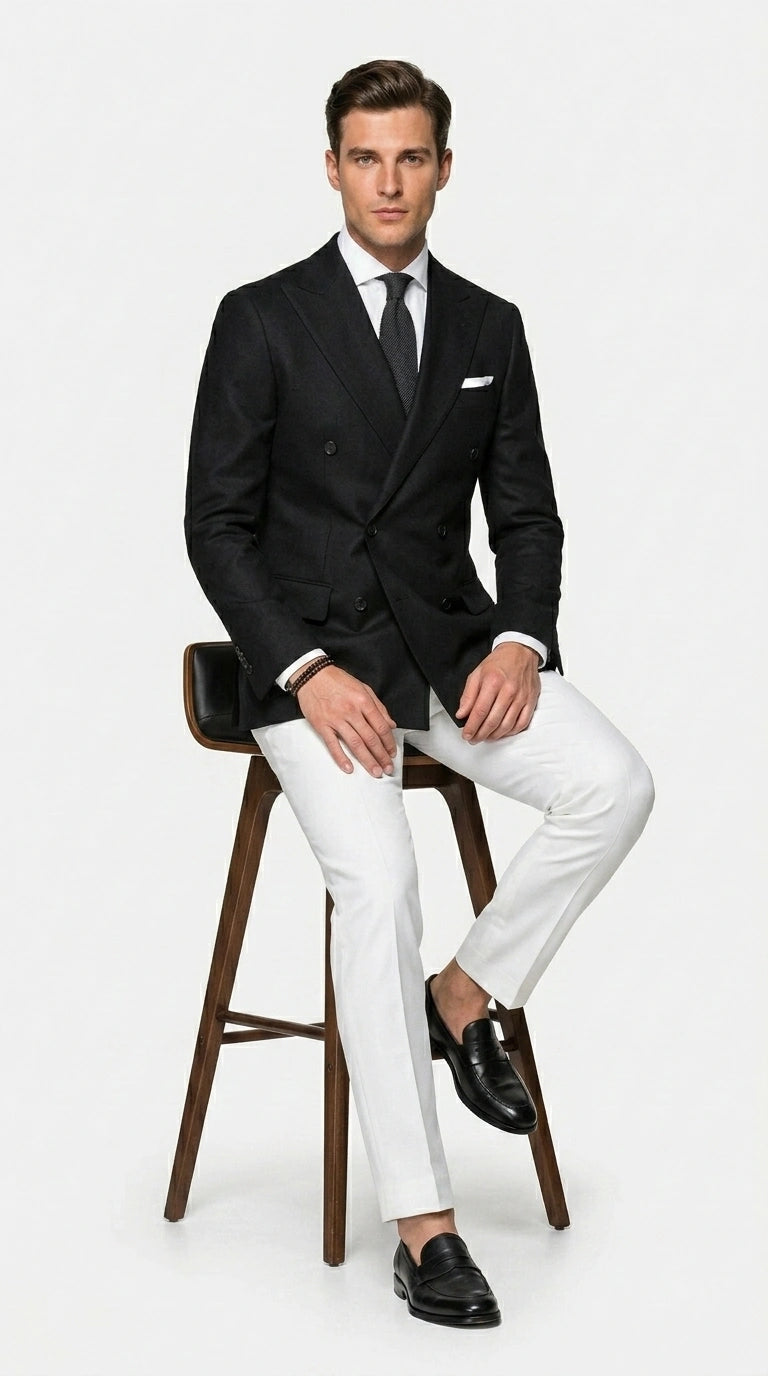 Men’s Black Double Breasted Blazer, Formal Wedding Business Casual Sport Coat Jacket