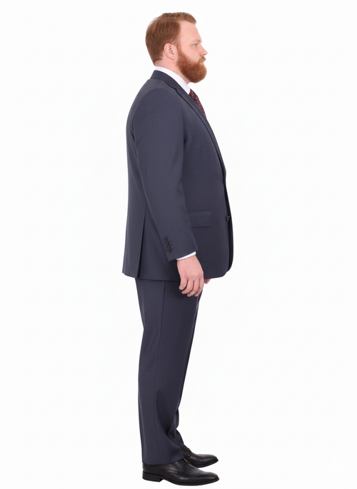 Mix And Match Suits Men's Heather Blue Two Button Portly Fully Lined Suit Executive Fit Suit - Mens Portly Suit