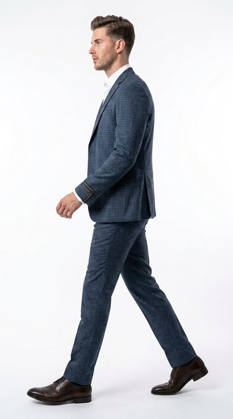 Men's Blue Micro Check Hounstooth small windowpane plaid 3-Piece Suit ā Vested Slim Fit Business, Wedding & Formal Suit