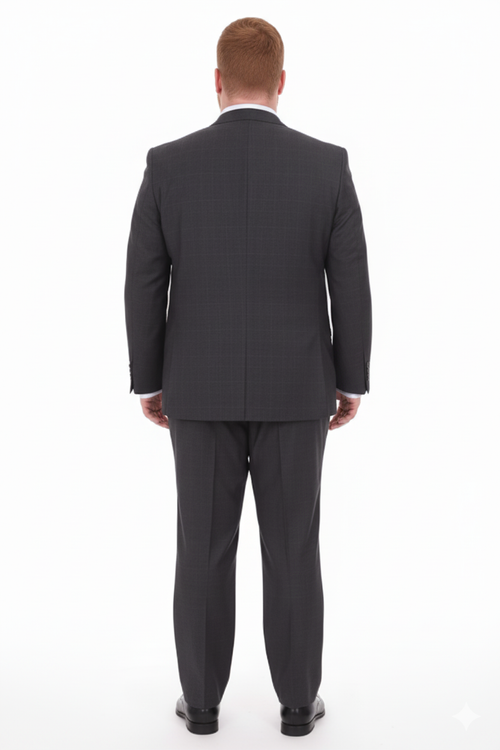 Mix And Match Suits Men's Two Button Fully Lined Portly Fit Gray Plaid With Blue Overcheck Suit Executive Fit Suit - Mens Portly Suit