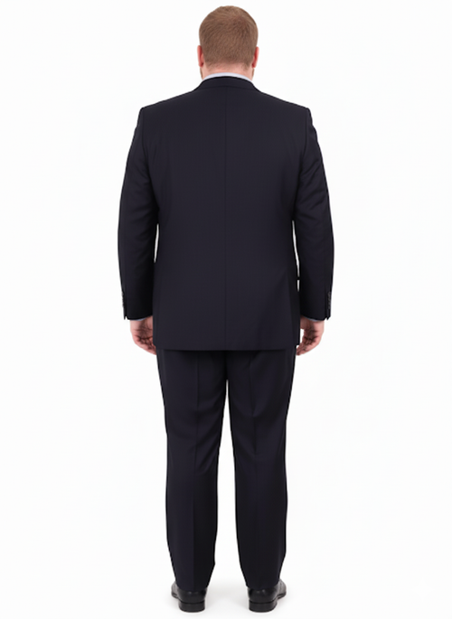 Mix And Match Suits Men's Two Button Portly Solid Dark Navy Blue Suit For Men Super 140'S Suit Executive Fit Suit - Mens Portly Suit