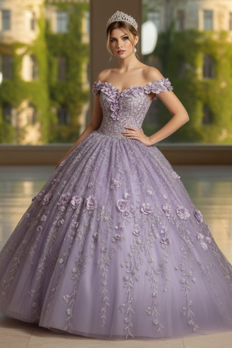 Layla K LK198 Off Shoulder Light Up Floral Quince Ball Gown