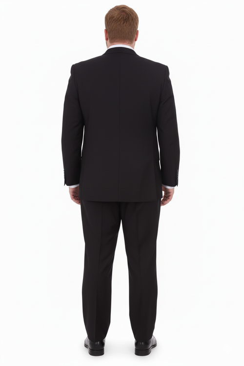 Mix And Match Suits Solid Black Men's Portly Fit Two Button Super 130s Suit Executive Fit Suit - Mens Portly Suit