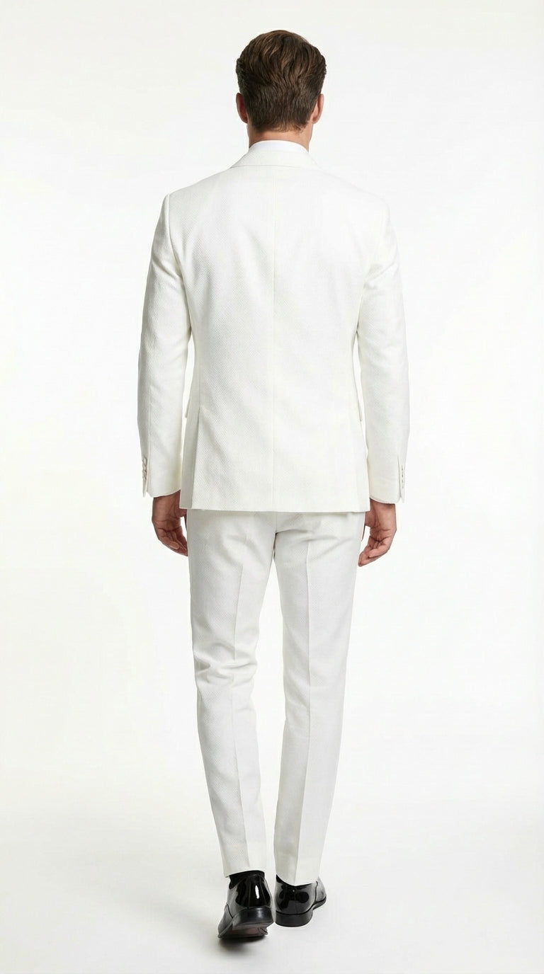 Mens White Wedding Tuxedo Suit – Formal Groom Suit Set Classic Dinner Jacket + White Tuxedo Shirt + Black Bow Tie