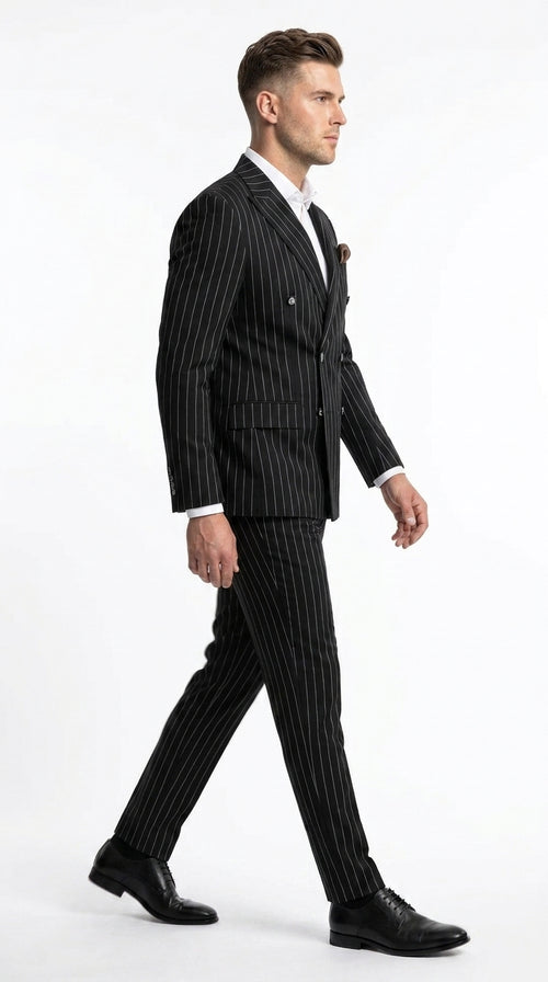 Men's Black Pinstripe Tuxedo Suit ā Classic & 1920s Gangster Formal Wear Vintage 1940s 1930s Look