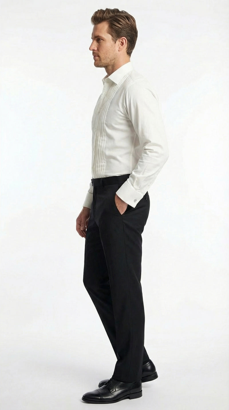 Men’s Ivory Cream Off White Pleated Tuxedo Dress Shirt | French Cuff Formal Wedding Shirt