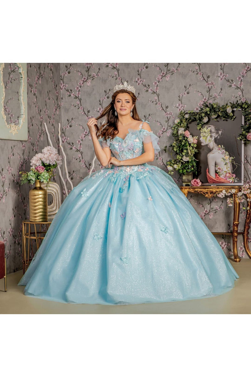 3D Butterfly Cold Shoulder Ball Gown by GLS Gloria GL3483