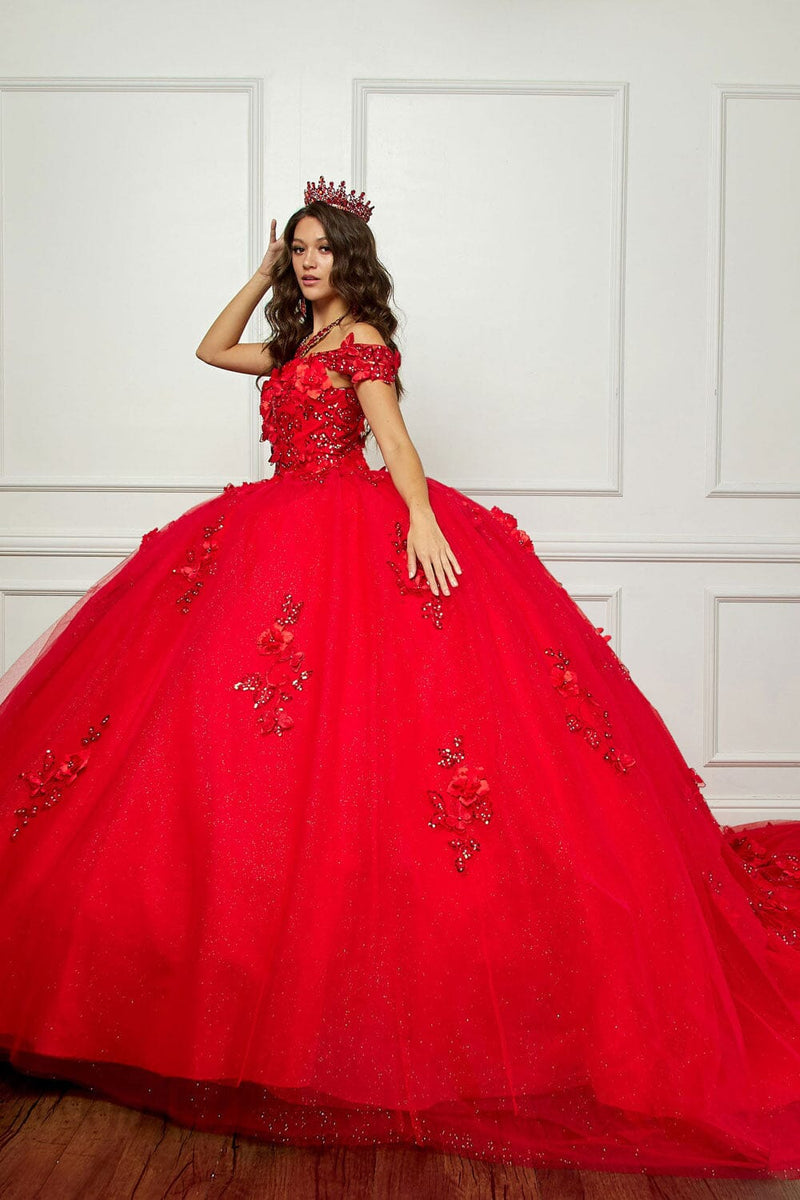 3D Butterfly Off Shoulder Ball Gown by Bella Princess PQ1028