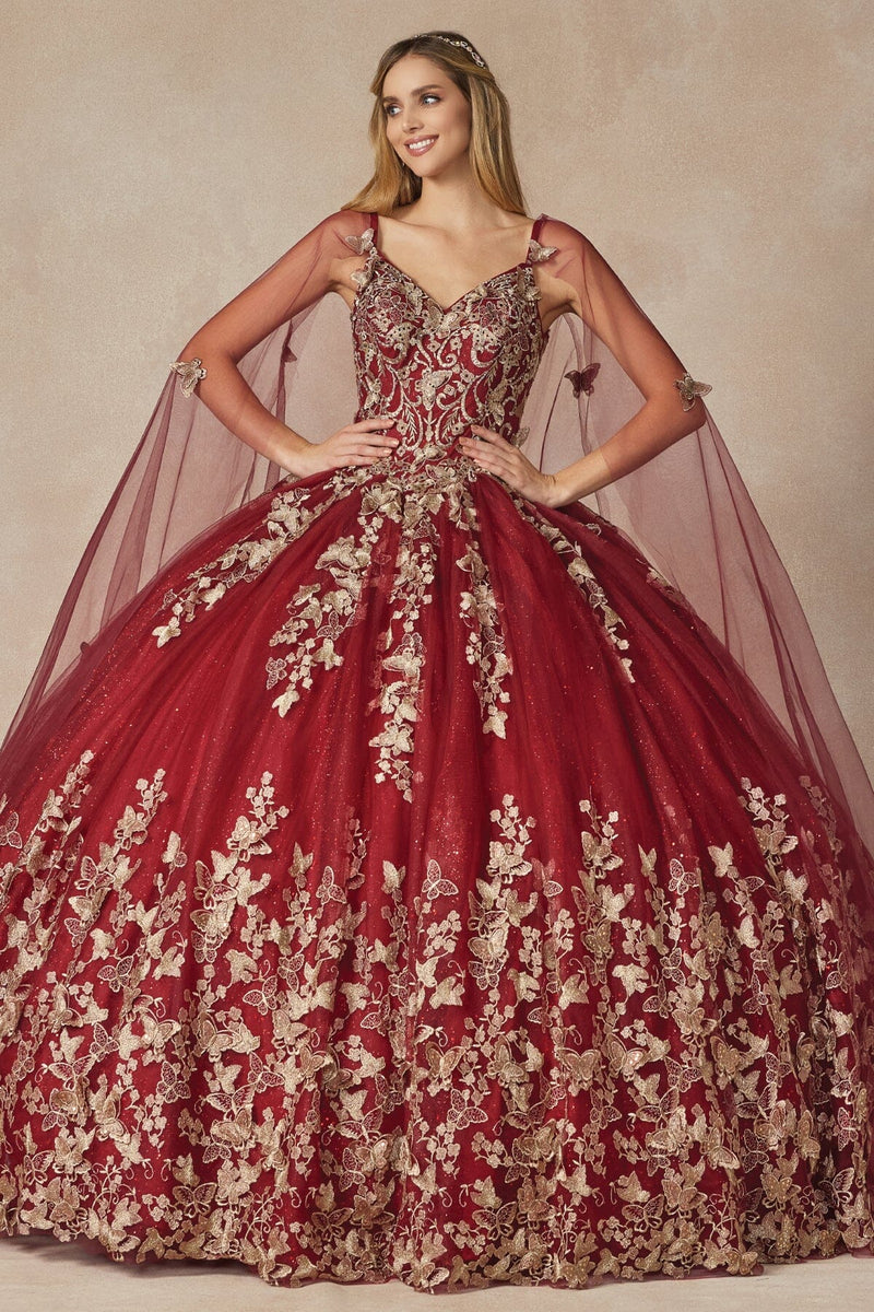 Juliet 1442 3D Butterfly Appliqué Glitter Tulle Sleeveless Quinceanera Dress