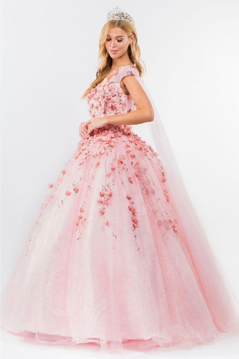 3D Floral Cape Sleeve Ball Gown by Elizabeth KGL1974