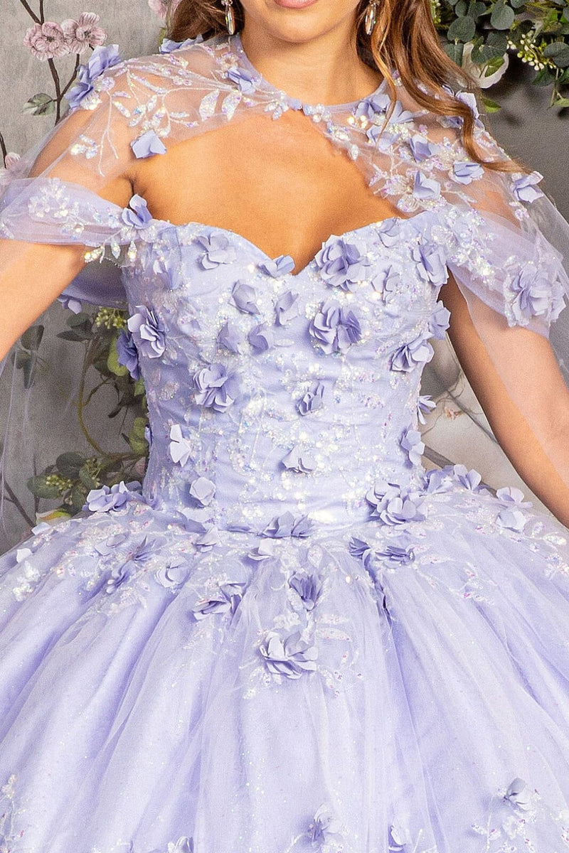 3D Floral Off Shoulder Cape Ball Gown by Elizabeth KGL3179
