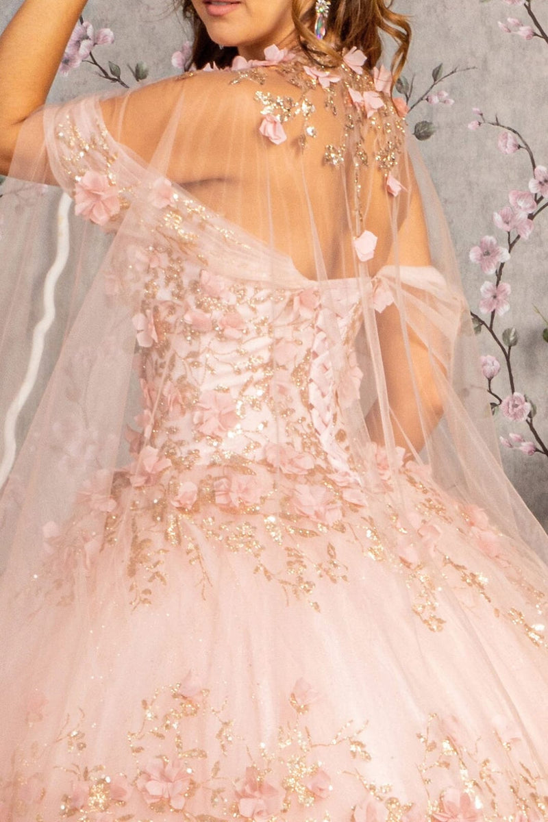 3D Floral Off Shoulder Cape Ball Gown by Elizabeth KGL3179