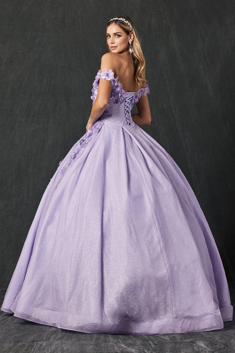 Juliet 1433 3D Floral Lace Glitter Tulle Off Shoulder Quinceanera Dress