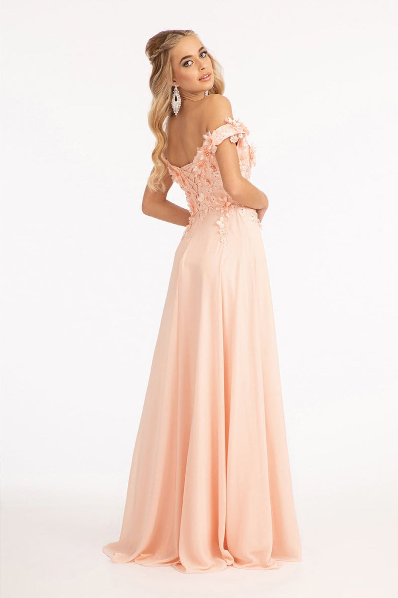 Off Shoulder Floral Chiffon Gown by Elizabeth K GL3018