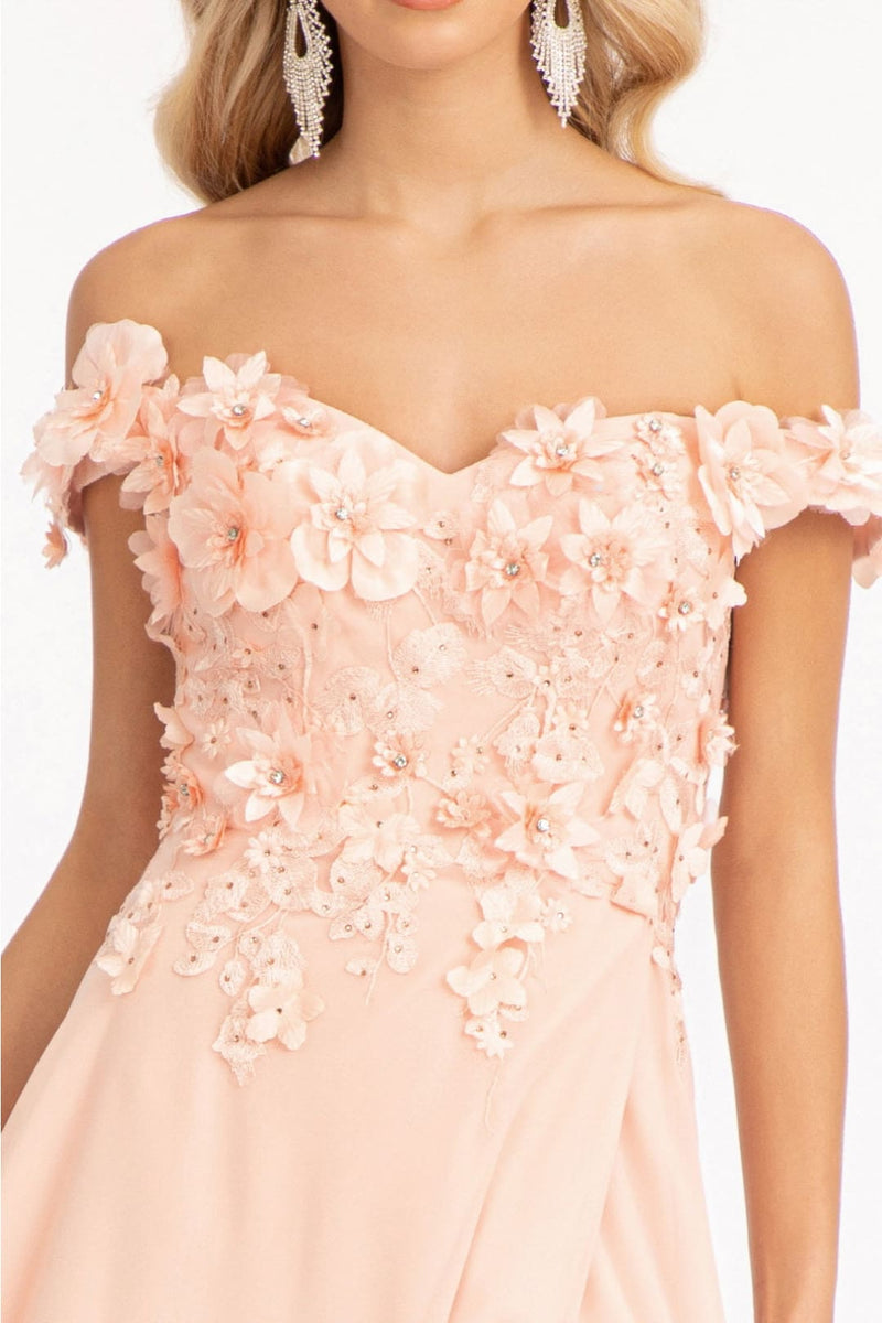 Off Shoulder Floral Chiffon Gown by Elizabeth K GL3018