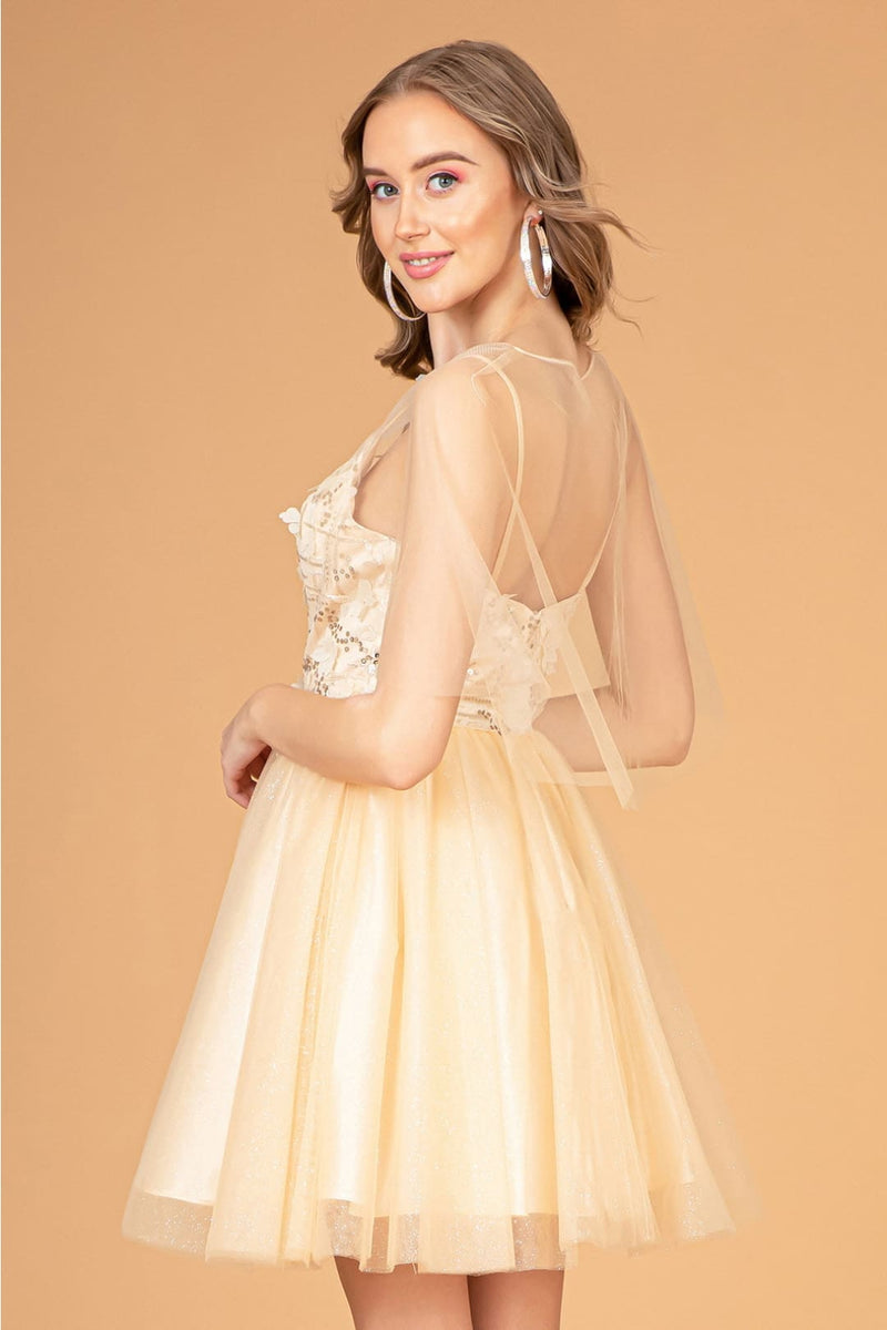 3D Floral Glitter Cape Dress by Elizabeth KGS3089