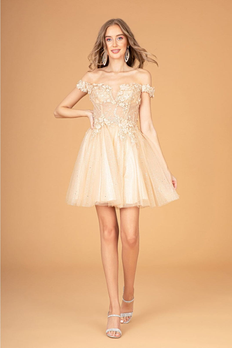 3D Floral Off Shoulder Dress by Elizabeth KGS3096