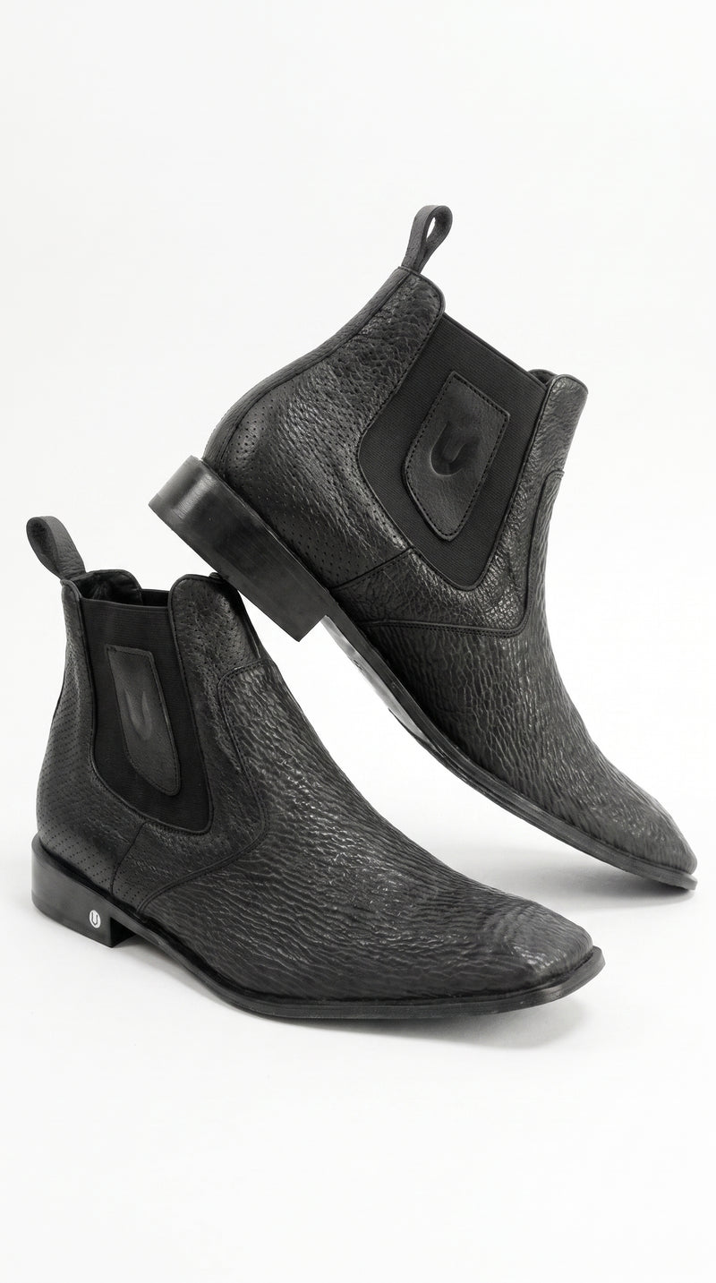 Men’s Shark Skin Cowboy Boots – Black Exotic Leather Western Chelsea Ankle Boots by Vestigium