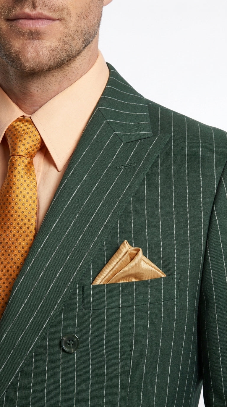 Men’s Hunter Green Pinstripe Double Breasted Suit – Vintage 1920s Great Gatsby Gangster Style
