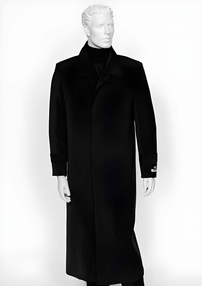 Mens Black Overcoat - Men's Duster Maxi Coat Black 4 Buttons Full Length Coat