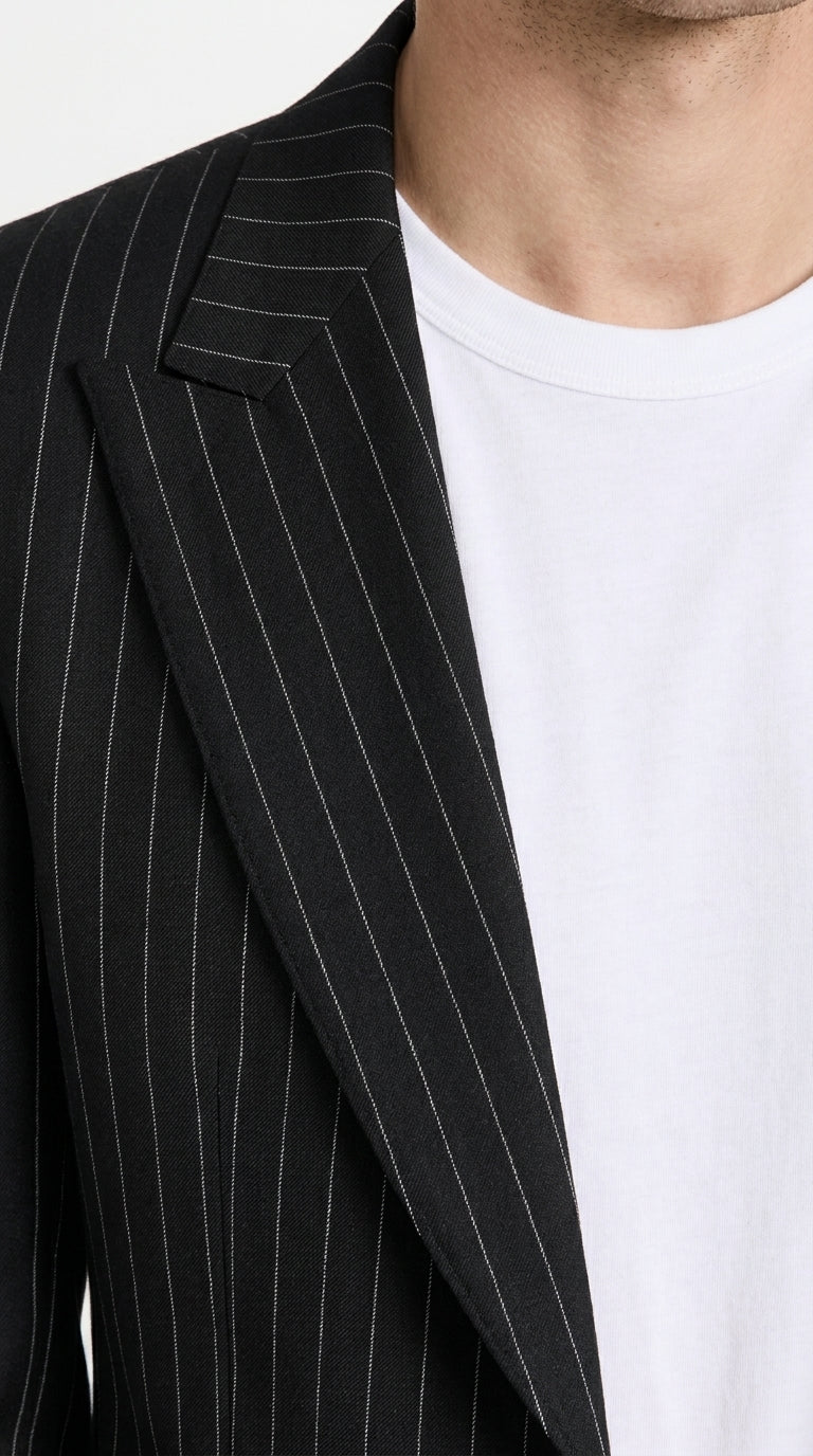 Men’s Black Pinstripe 2-Piece Tuxedo Suit – Two-Button Jacket and Matching Formal Pants
