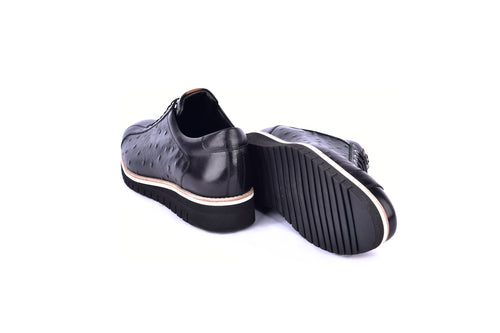 C211-4005-OSt Genuine Ostrich Sneaker-Black