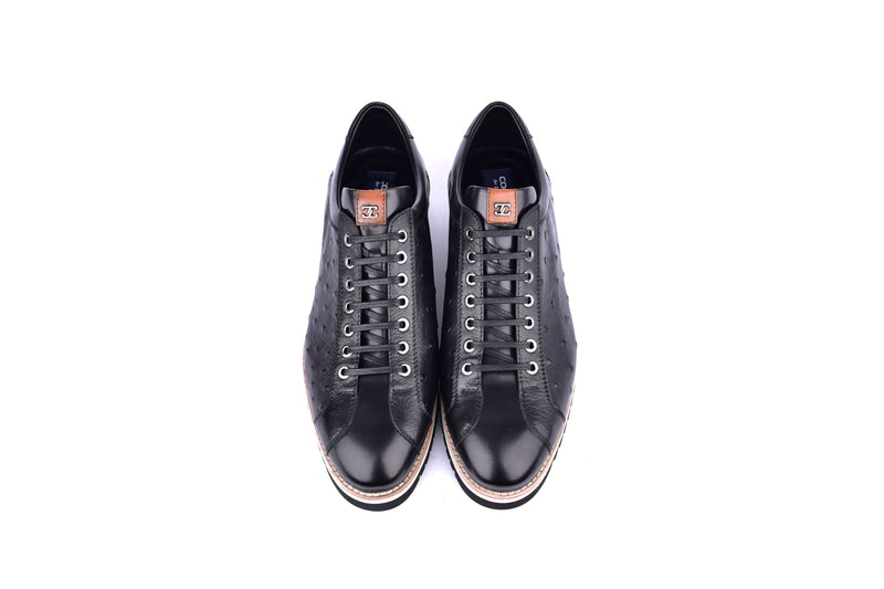 C211-4005-OSt Genuine Ostrich Sneaker-Black