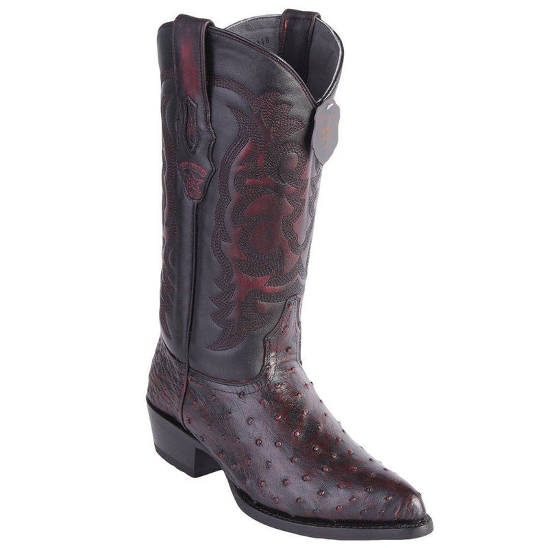 R Toe Cowboy Boots - Round Toe Cowboy Boots Los Altos Men's Black Cherry Ostrich R-Toe Western Boots