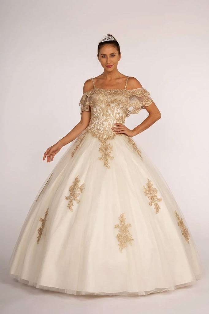 Off Shoulder QuinceaƱera Ball Gown Embroidered Lace-Up Back Floor Length by Elizabeth K GL2510