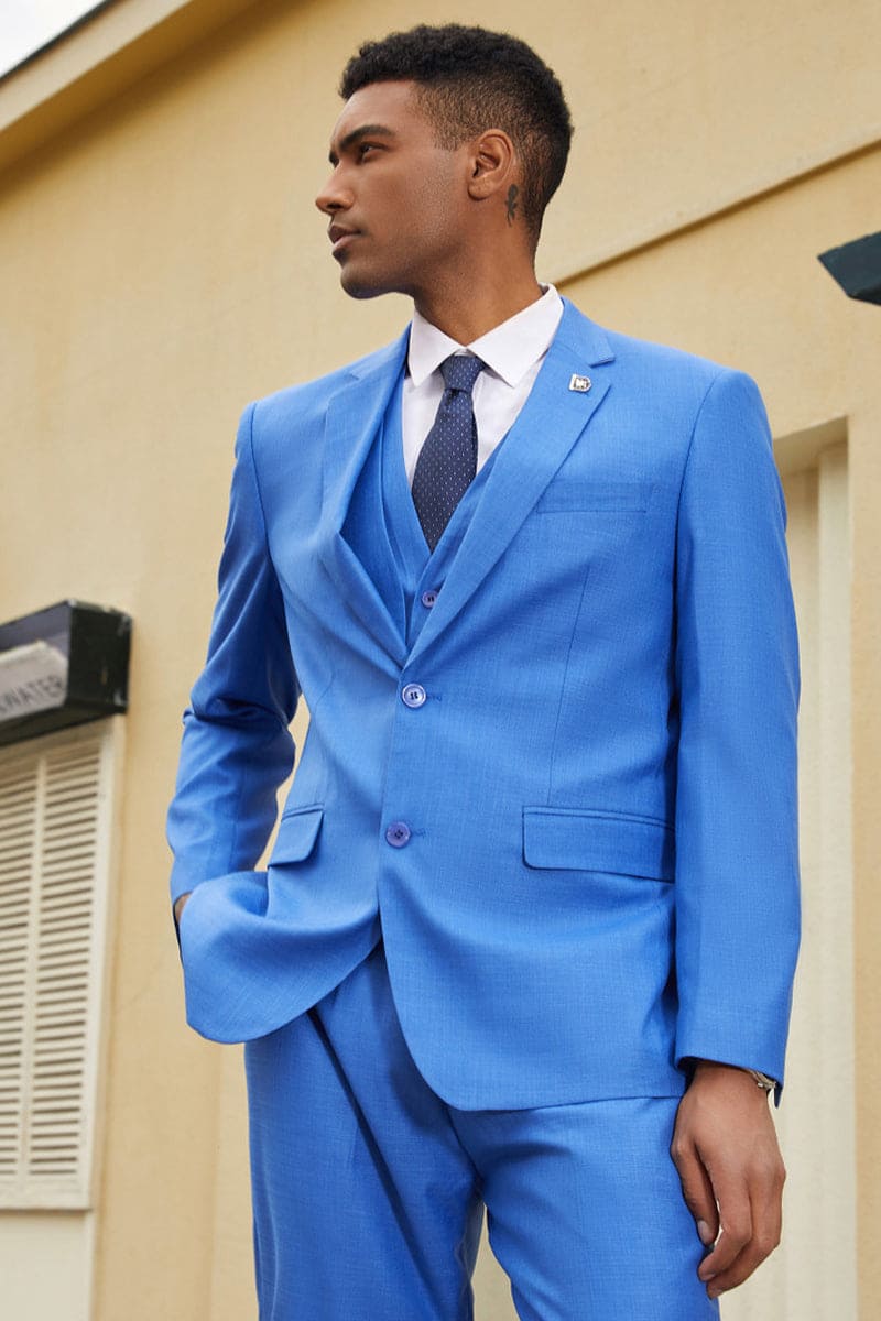 Mens Stacy Adams Suit - Stacy Adams Suit Men's Fancy Two-Button Vested Suit in French Blue