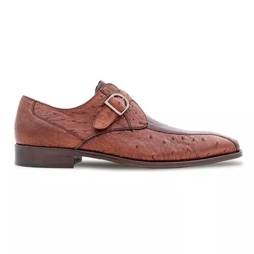 Mezlan Men’s Monk Strap – Brown Genuine Full Quill Ostrich Leg Leather Dress Shoe, Handmade in Spain