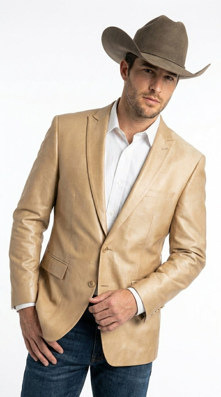Men’s Champagne Gold Western Blazer, Formal Cowboy Wedding Ranch Sport Coat Jacket tan beige color sheen sharkskin fabric