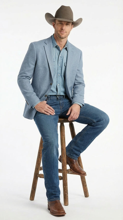 Mens Rugby Teal Baby Sky Western Blazer – Cowboy Style Casual Sport Coat for Men Classic Western Jacket in Light Blue Color