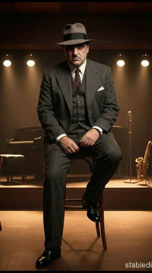 Al Capone Men’s Charcoal Gray Stripe 3-Piece Gangster Style Suit – 1920s Jazz Club Inspired Formal Suit Outfit