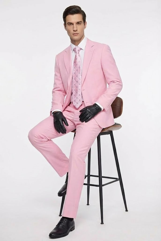 Men’s Pink Two-Piece Suit – Classic Fit Formal Jacket and Tailored Pants