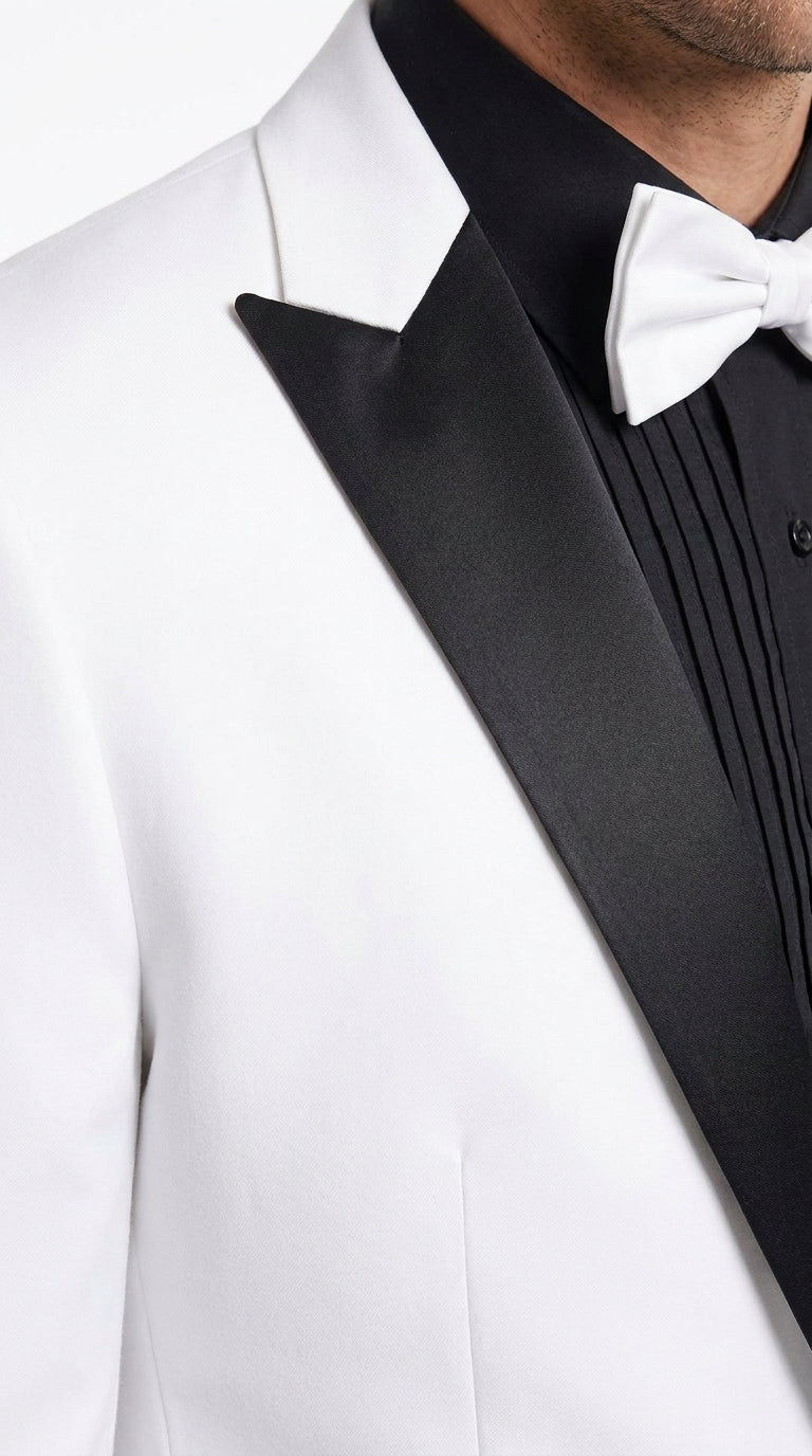 Men’s White and Black Tuxedo Suit with Shorts – Modern Formal Blazer and Short Pants Set for Wedding, Prom Suit