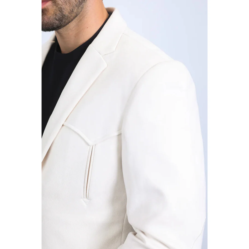 Mens Double Buttons Faux Suede Blazer - Off White