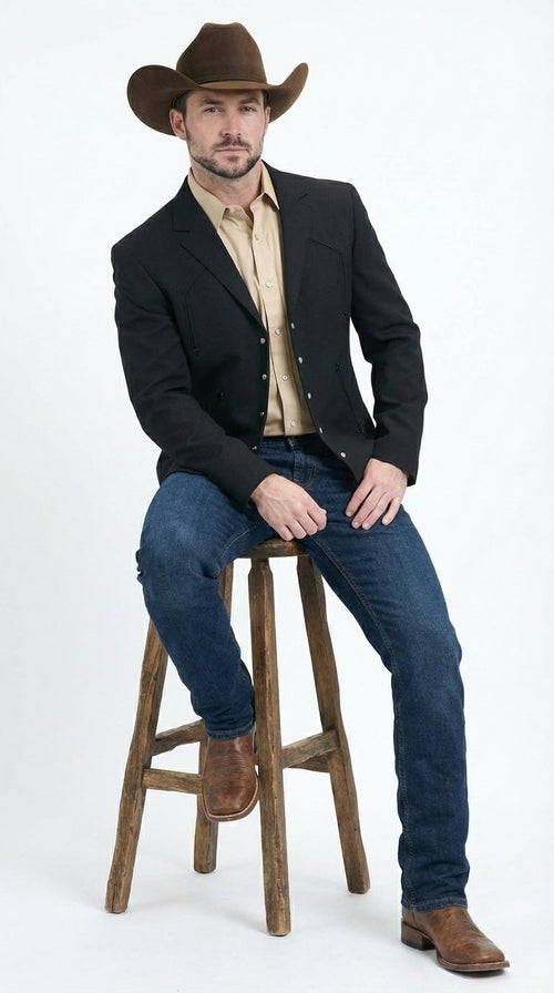 Mens Black Western Blazer Set – Cowboy Style Formal Jacket and Pants Outfit Country Western Suit