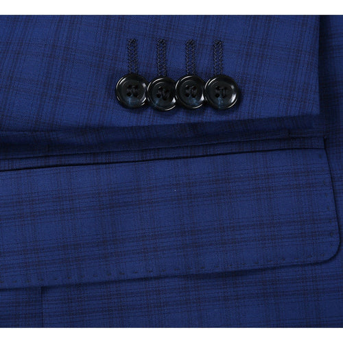 564-2 Men's Classic Fit Wool Blend Checked Suit