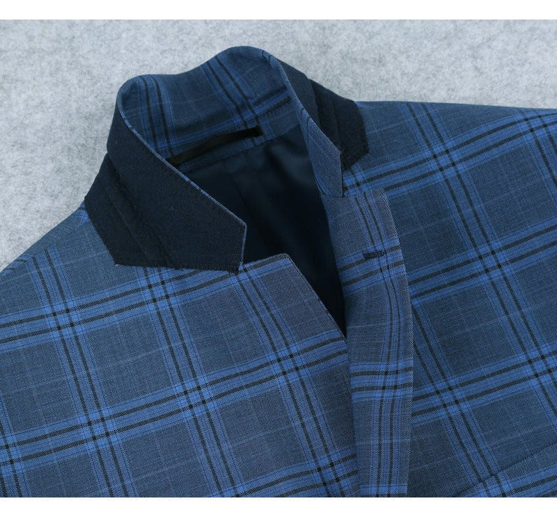 293-4 Men's 2-Piece Slim Fit Notch Lapel Stretch Windowpane Suit