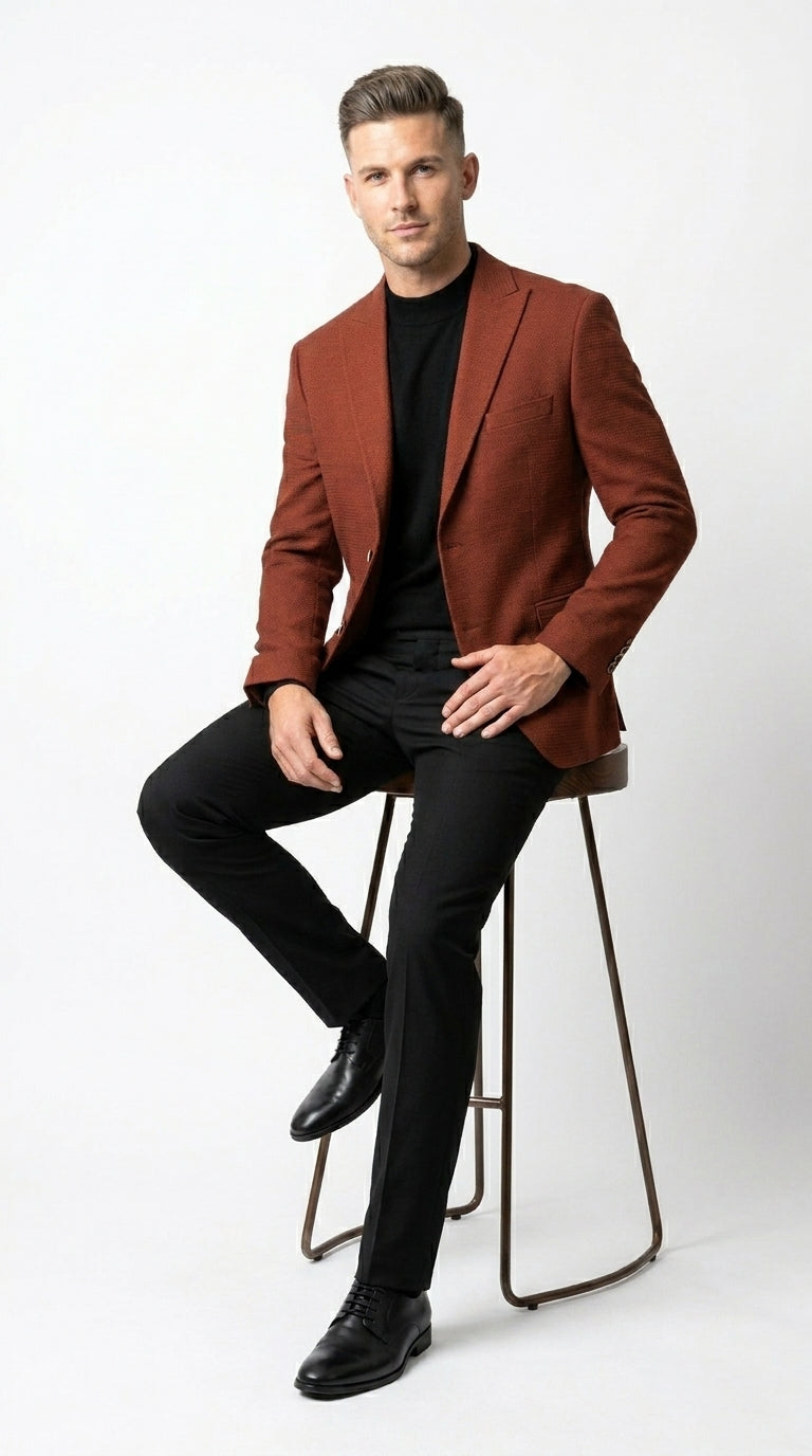 Men’s Rustic Brown Textured Blazer with Notched Lapel, Formal Dress Jacket for Weddings, Parties, Business Look