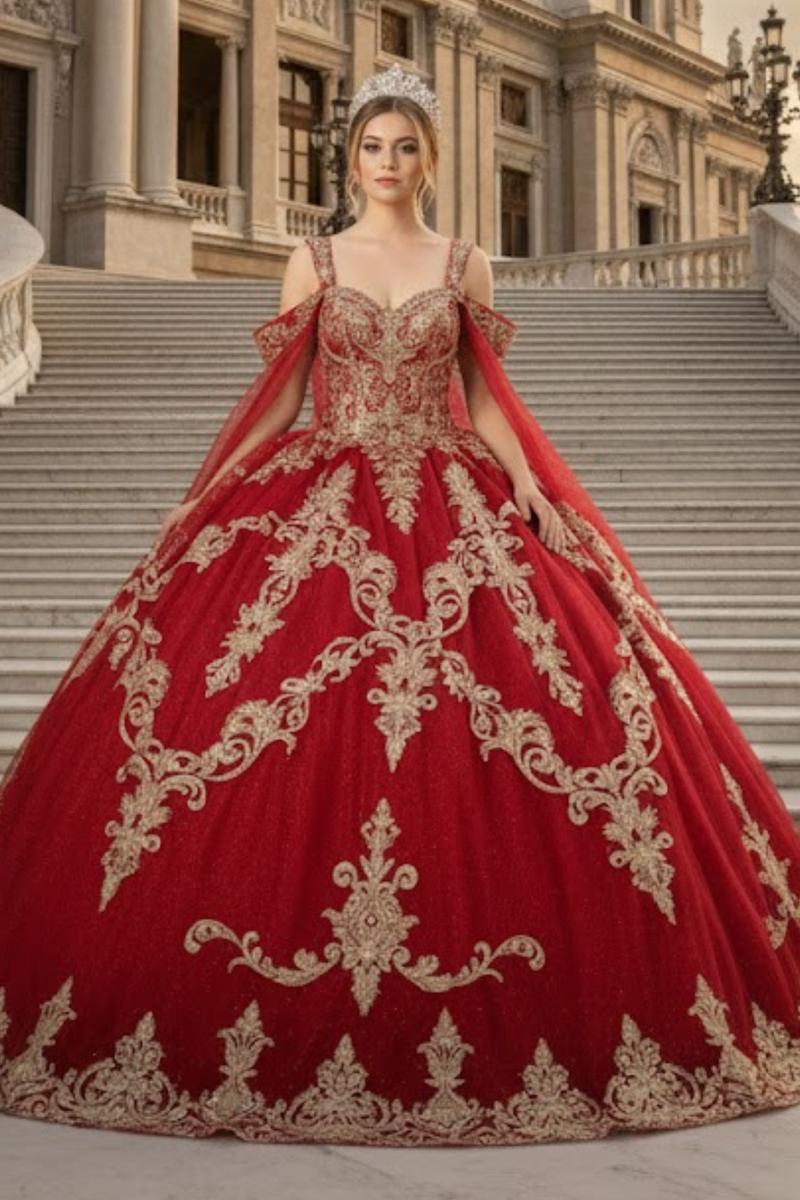 Layla K LK210 Quinceanera Gown with Cape Sleeve